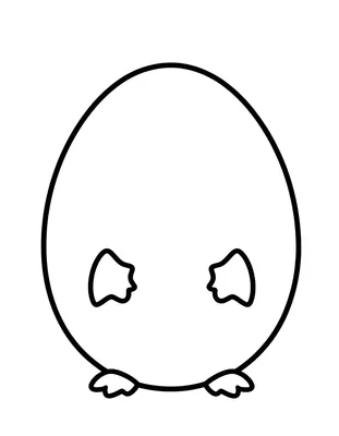 Fargeleggingsark av et stort egg med en liten drage som titter ut, med små vinger og to poter nederst.
