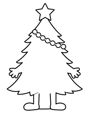 Fargeleggingsark av et stort juletre med en papirkjede som girlander og en stjerne på toppen.