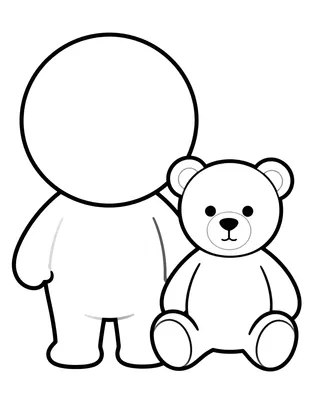 Fargeleggingsark med en stor ball og en sittende bamse med tykke, enkle omriss.