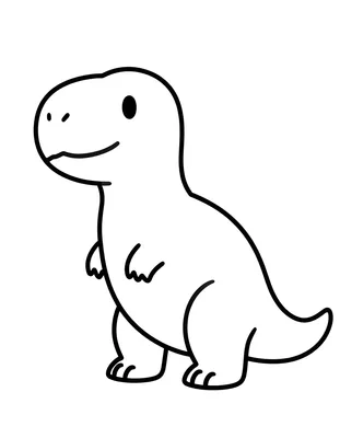 Fargeleggingsark med en rund og blid tyrannosaurus rex som sitter ned med en liten hale.