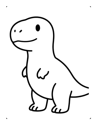 Fargeleggingsark med en vennlig tyrannosaurus rex med rund kropp og små armer som står på flat mark.